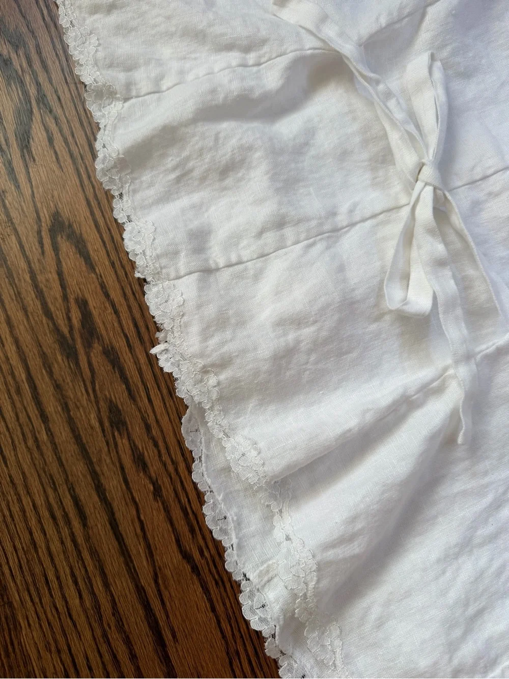 Reformation White Linen Lace-Trim Puff Sleeve Blouse